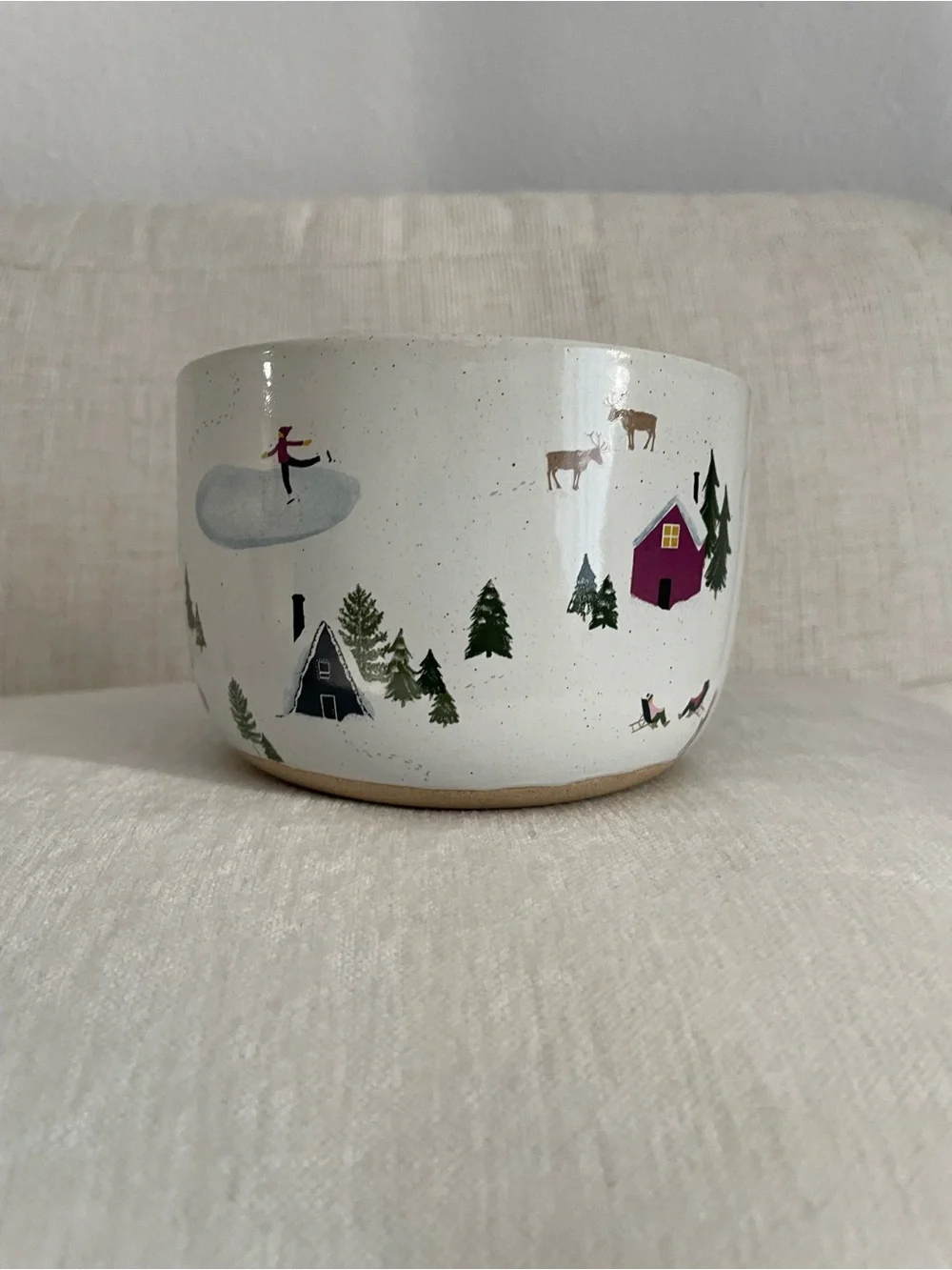 West Elm St. Jude Holiday Skier Stoneware Mug Soup Bowl Snow Trees Winter 28 oz